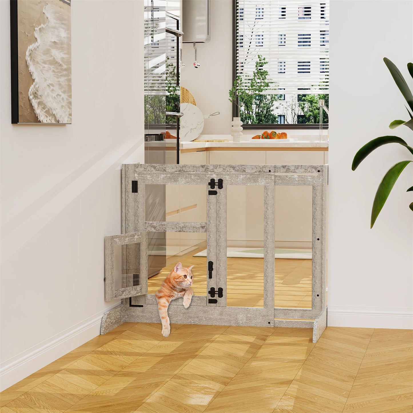 Tempered Glass Dog Gate – Adjustable Locking Pet Barrier (77–100cm)