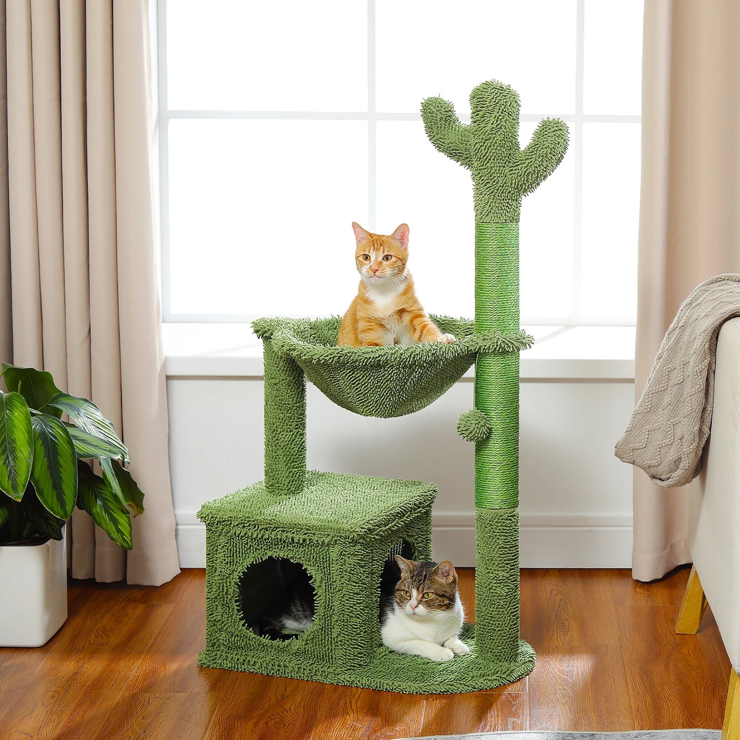 Cactus Cat Tree with Large Condo, Hammock & Scratching Post, Indoor Toy