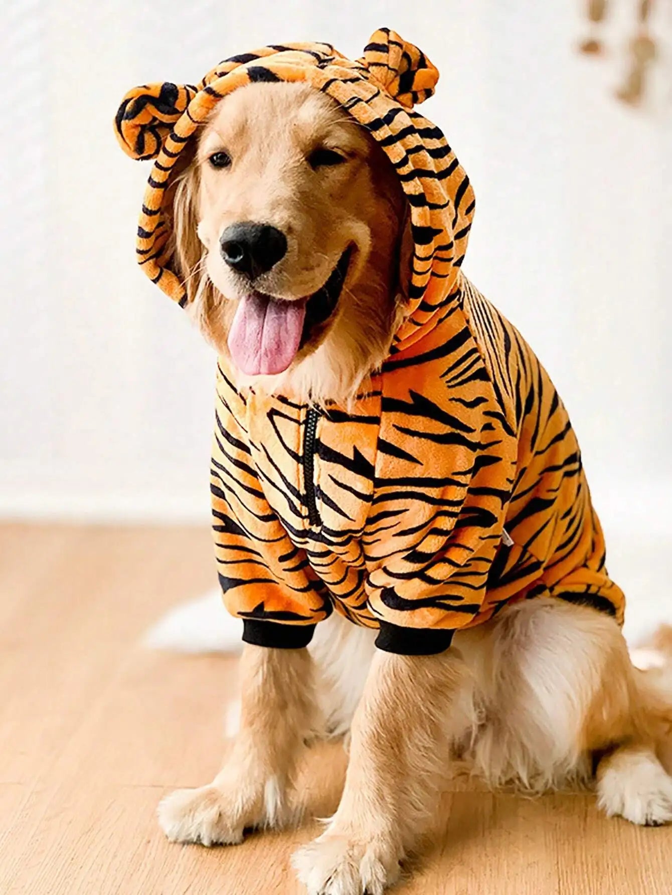 Funny Tiger Winter Dog Outfit – Warm Costume for Large Dogs