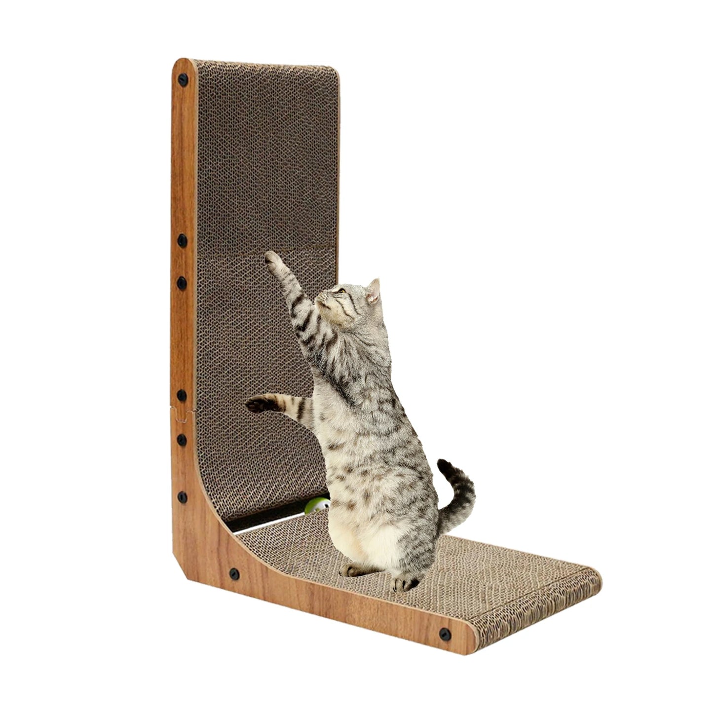 L-Shaped Cat Scratcher with Ball Toy – Large Cardboard Board