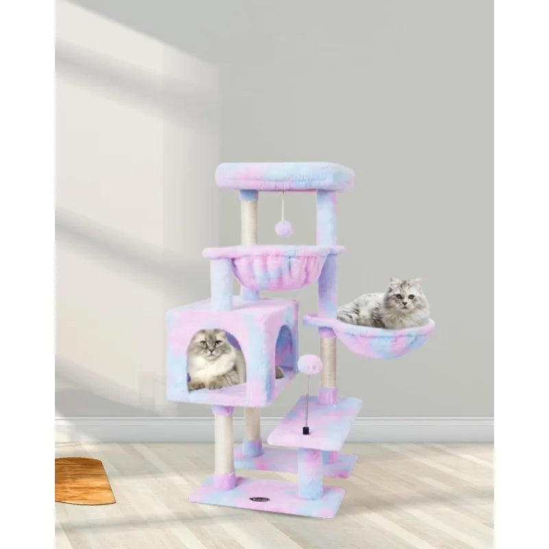 Cat Tree Tower with Hammock, Perch & Sisal Post for Indoor Cats