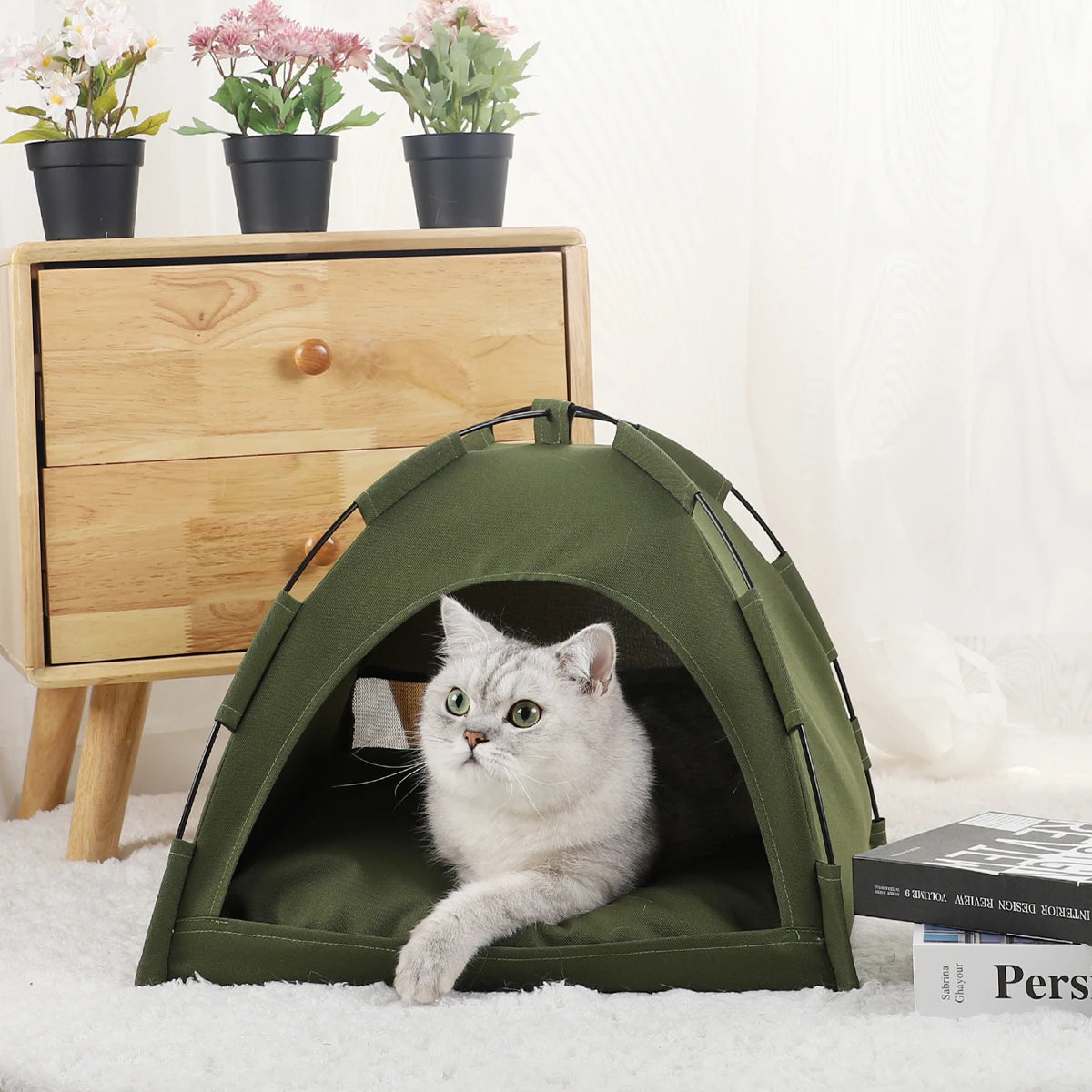 Cozy Cat Tent Bed – Warm Indoor Pet House with Soft Cushion