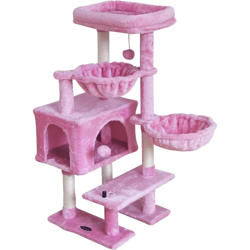 Cat Tree Tower with Hammock, Perch & Sisal Post for Indoor Cats