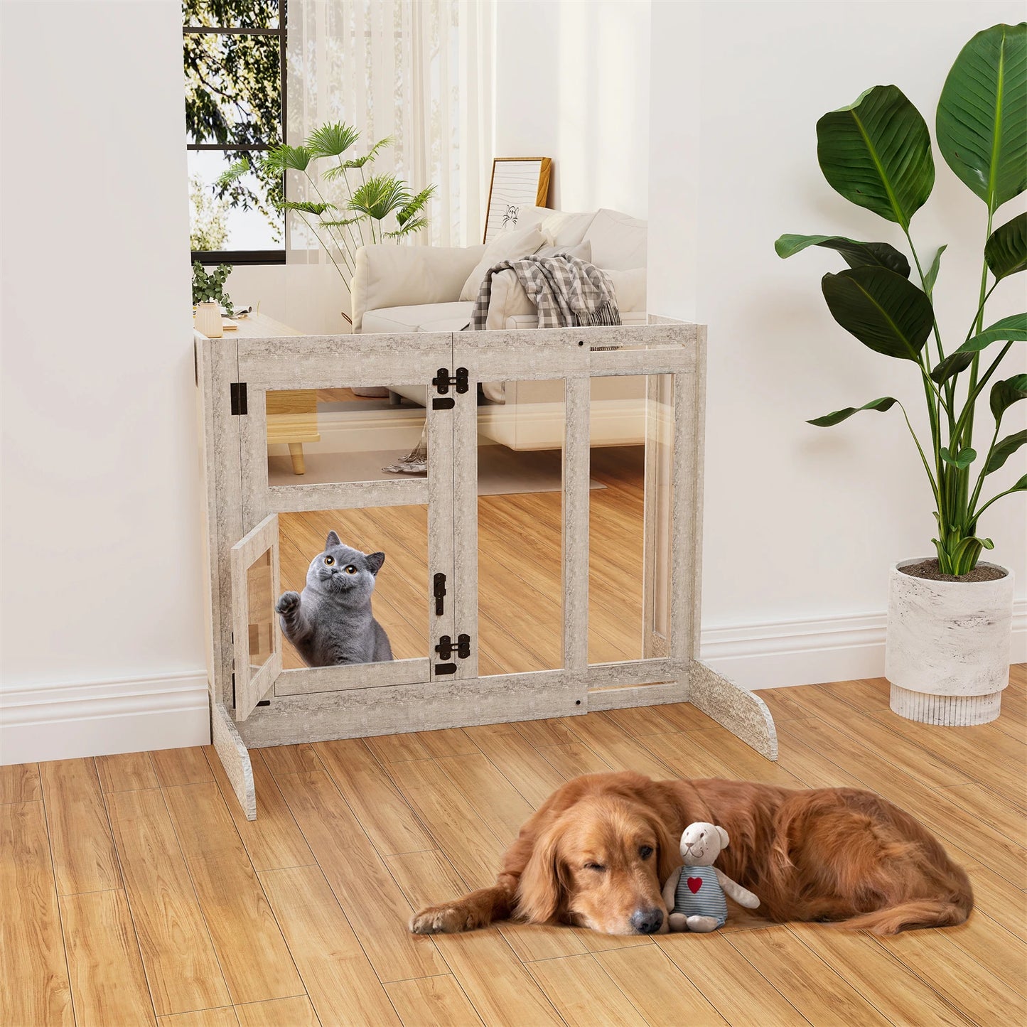 Tempered Glass Dog Gate – Adjustable Locking Pet Barrier (77–100cm)