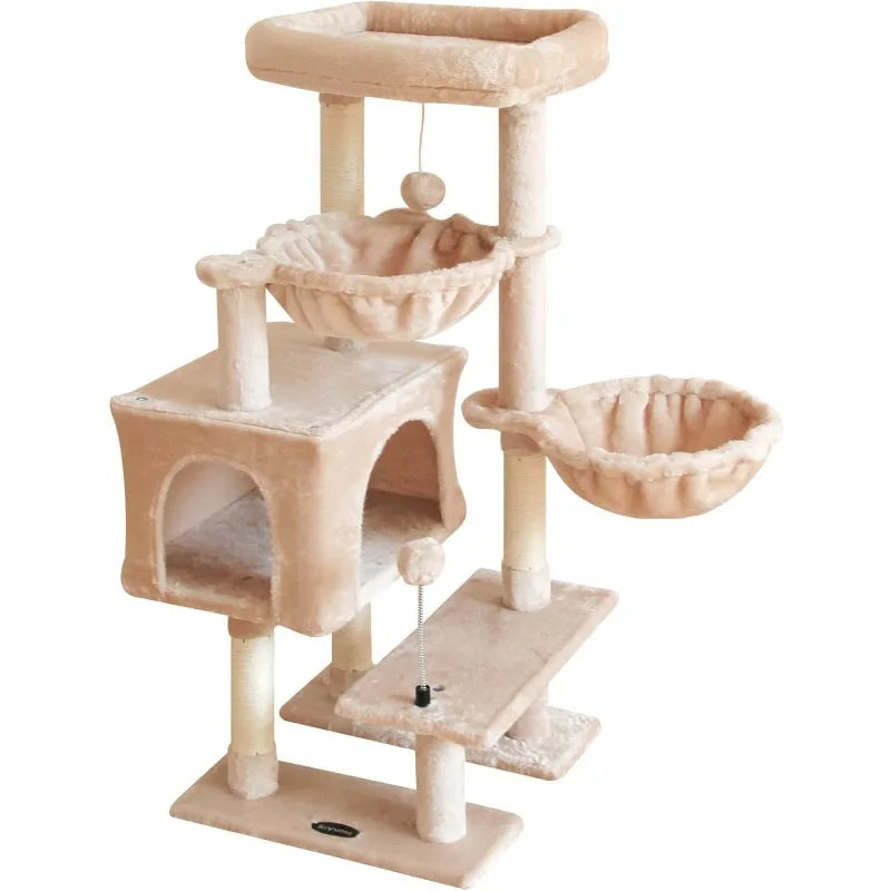 Cat Tree Tower with Hammock, Perch & Sisal Post for Indoor Cats