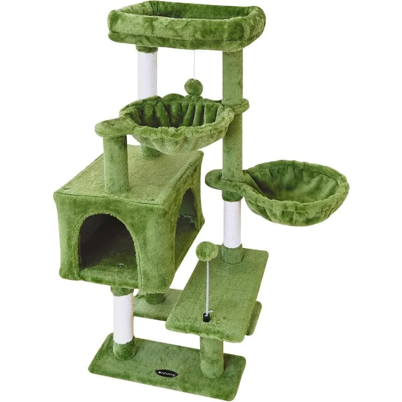 Cat Tree Tower with Hammock, Perch & Sisal Post for Indoor Cats