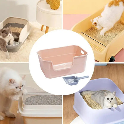 Large Open-Top Cat Litter Box – Anti-Spill, Multi-Pet Use