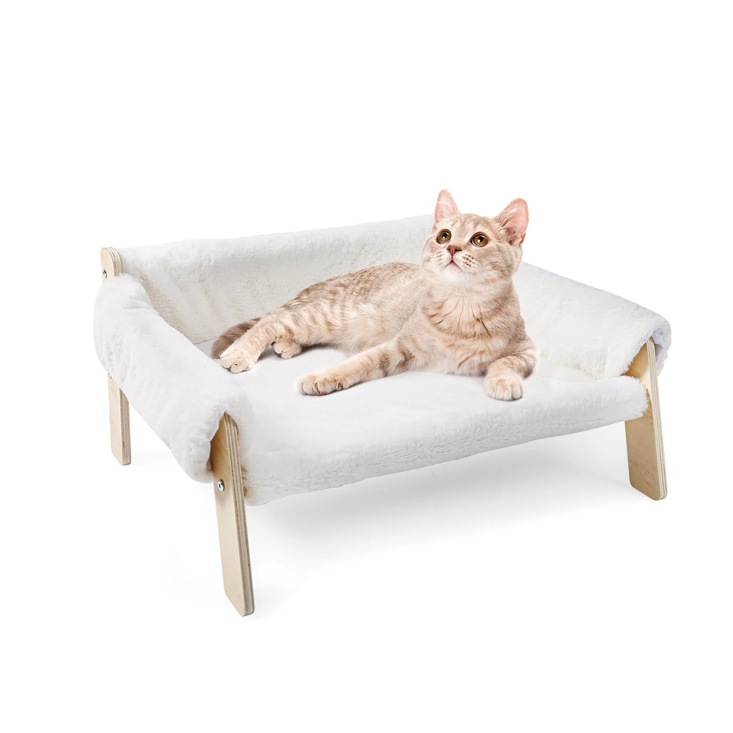 Large Plush Cat Sofa Bed – Raised Wooden Frame Indoor Cat Couch