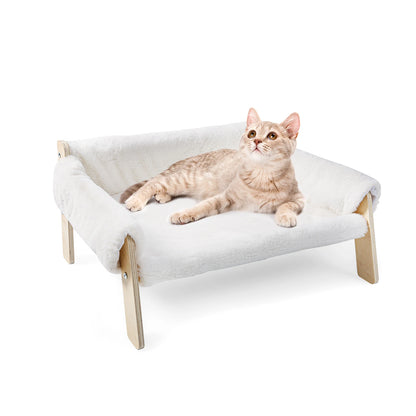 Large Plush Cat Sofa Bed – Raised Wooden Frame Indoor Cat Couch