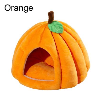 3D Pumpkin Cat & Dog Bed – Warm Semi-Enclosed Pet House for Winter