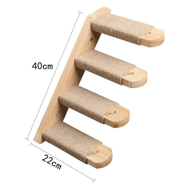 Wall-Mounted Cat Tree with Hammock & Scratching Post