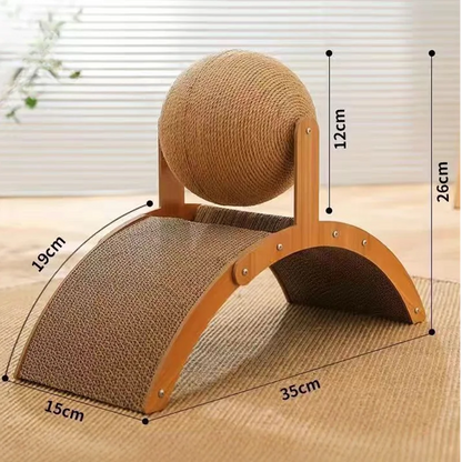 2-in-1 Wooden Cat Scratcher with Sisal Ball & Scratch Board