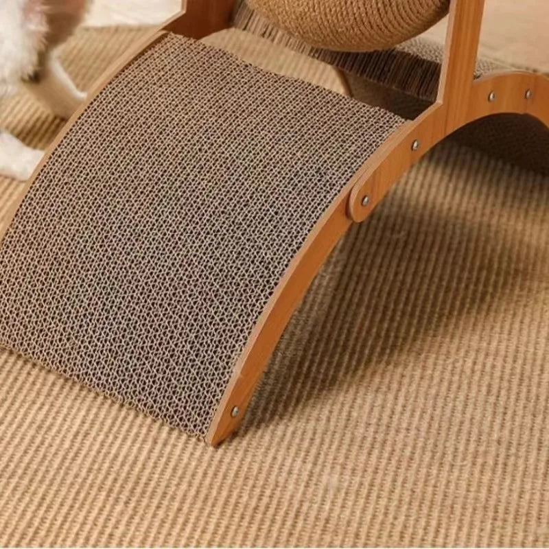 2-in-1 Wooden Cat Scratcher with Sisal Ball & Scratch Board