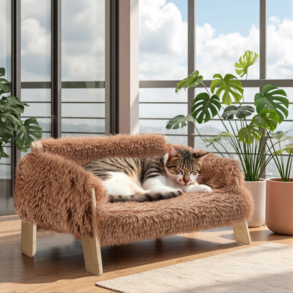 Large Plush Cat Sofa Bed – Raised Wooden Frame Indoor Cat Couch