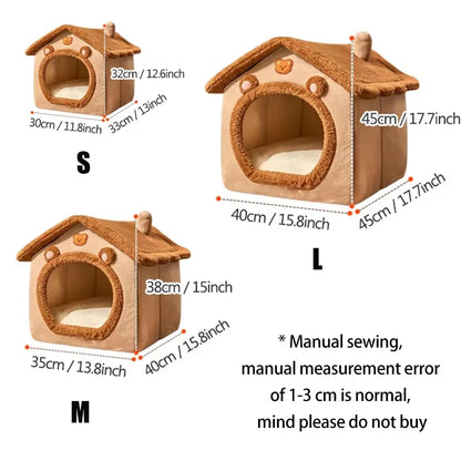 Warm Washable Pet Bed with Cushion for Cats & Small Dogs