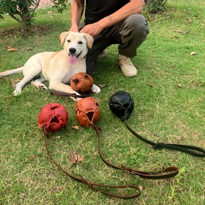 Leather Dog Tug Ball Toy with Handle – Durable Bite & Training Toy