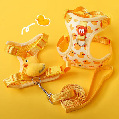Cartoon Duck Dog Harness & Leash Set – Adjustable Pet Vest