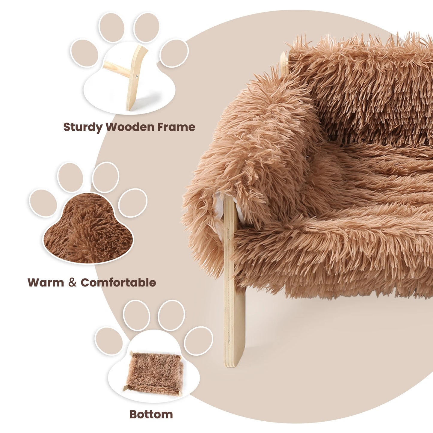 Large Plush Cat Sofa Bed – Raised Wooden Frame Indoor Cat Couch