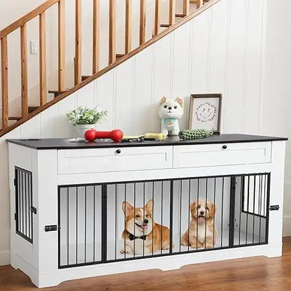 Large Wooden Dog Crate Furniture with Charging Station – Indoor Use