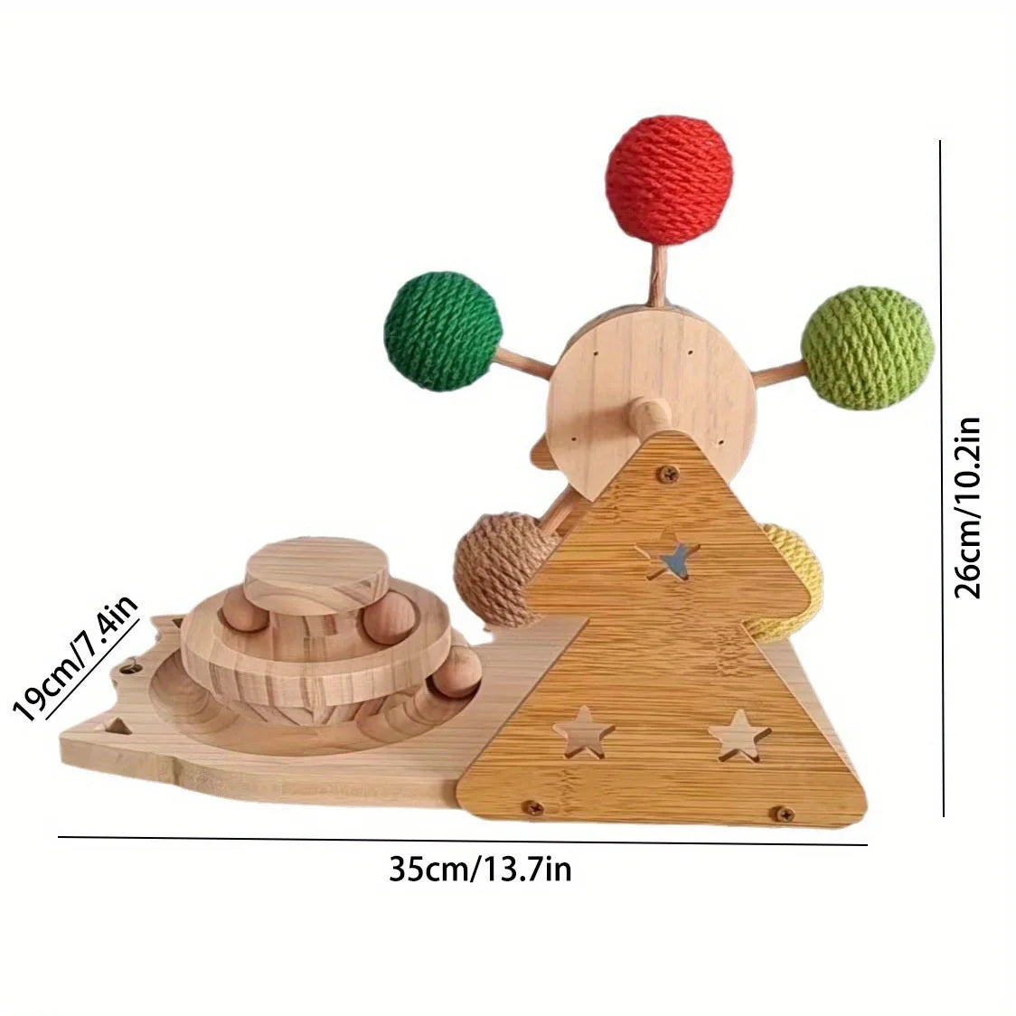 Wooden 3-in-1 Cat Toy Set, Ferris Wheel, Sisal Ball, Teaser Wand