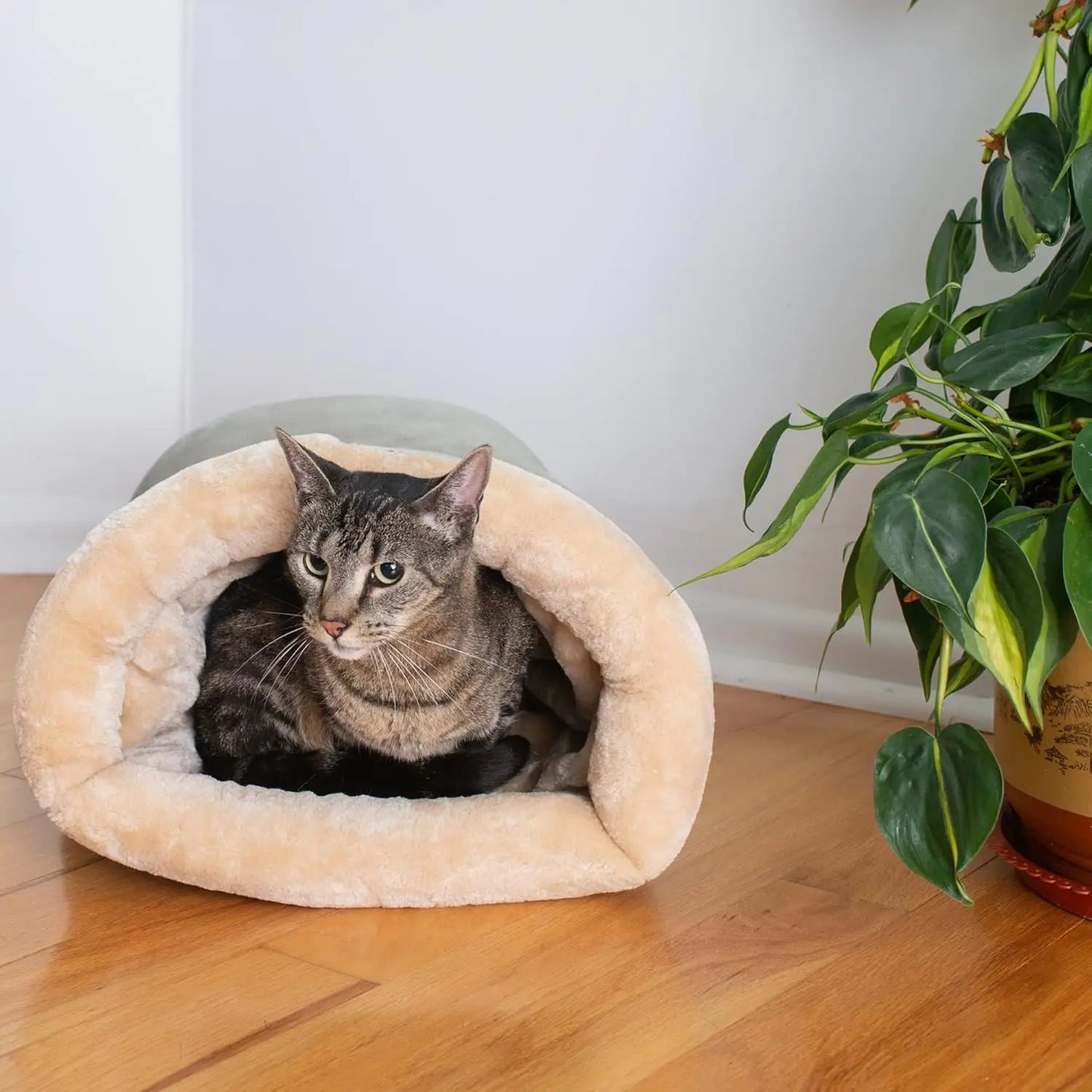 Cozy Semi-Enclosed Cat Bed, Warm Winter Nest, Washable Cover, S/M
