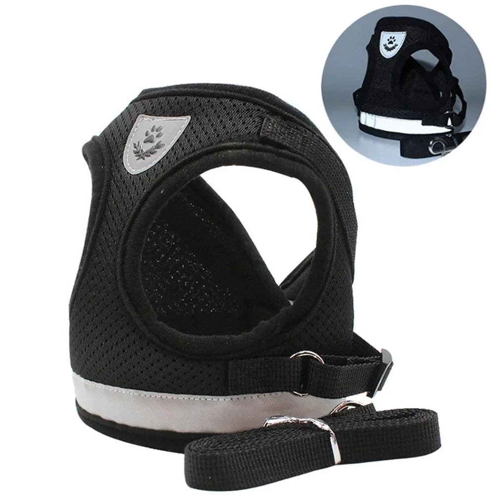Adjustable Reflective Cat & Small Dog Harness Leash Set – Escape Proof
