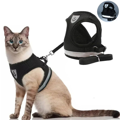 Adjustable Reflective Cat & Small Dog Harness Leash Set – Escape Proof