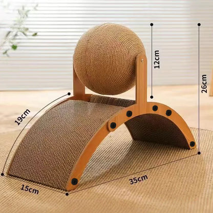 2-in-1 Wooden Cat Scratcher with Sisal Ball & Scratch Board