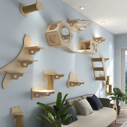 Wall-Mounted Cat Tree with Hammock & Scratching Post