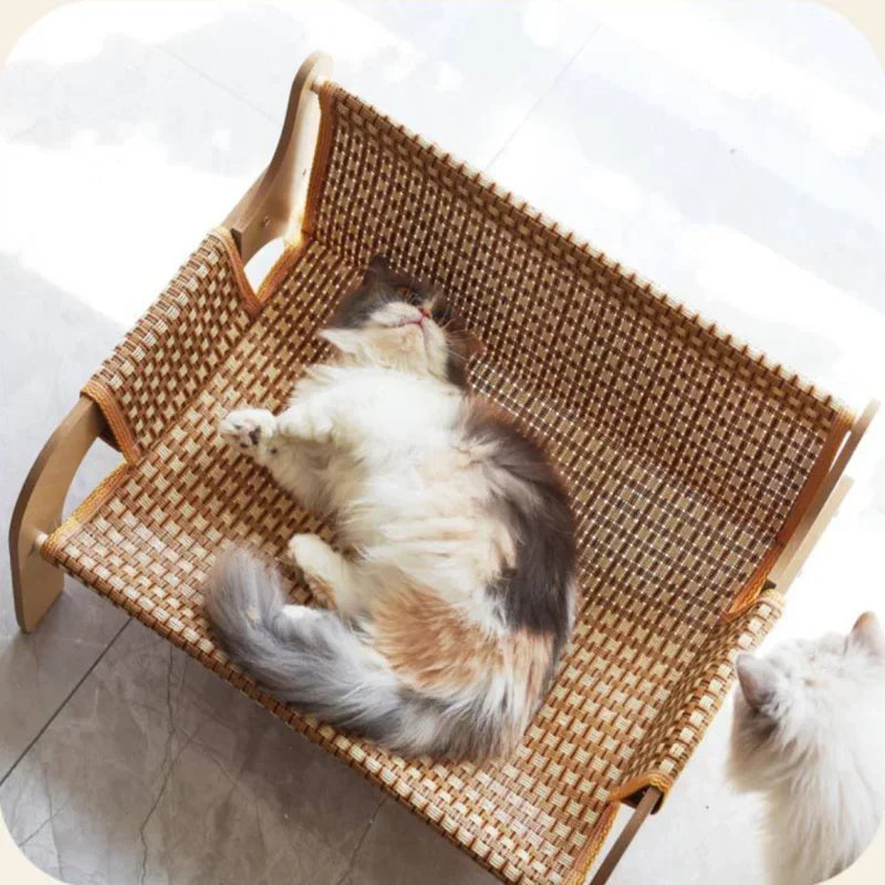 Rattan Cooling Cat Bed for Summer, Wear-Resistant Pet Lounge Chair