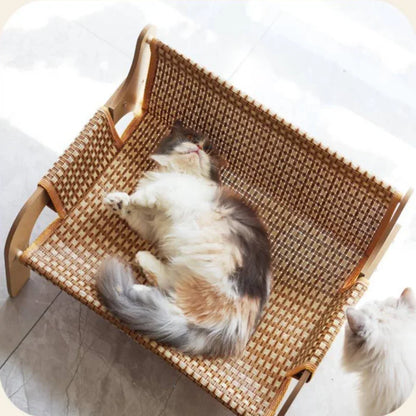 Rattan Cooling Cat Bed for Summer, Wear-Resistant Pet Lounge Chair