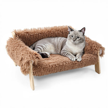 Large Plush Cat Sofa Bed – Raised Wooden Frame Indoor Cat Couch