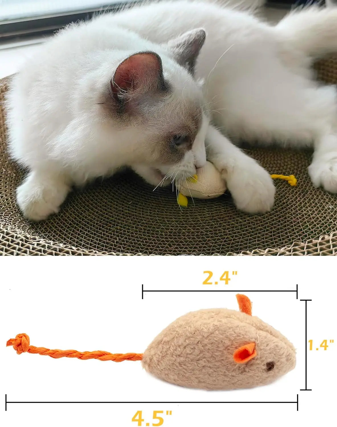 Catnip Rattle Mouse Toys for Cats, Faux Fur, Interactive Play, Indoor