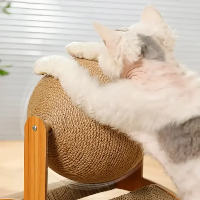 2-in-1 Wooden Cat Scratcher with Sisal Ball & Scratch Board