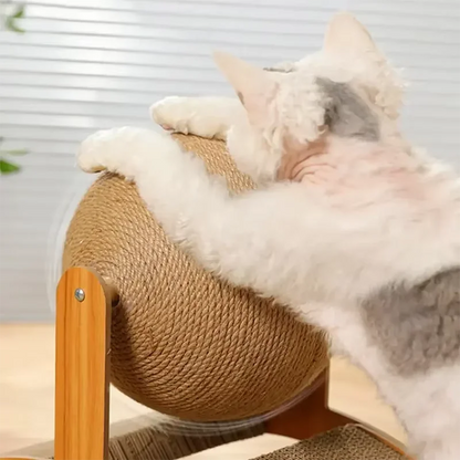 2-in-1 Wooden Cat Scratcher with Sisal Ball & Scratch Board
