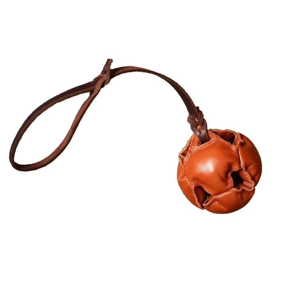 Leather Dog Tug Ball Toy with Handle – Durable Bite & Training Toy