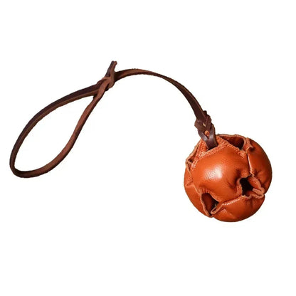 Leather Dog Tug Ball Toy with Handle – Durable Bite & Training Toy