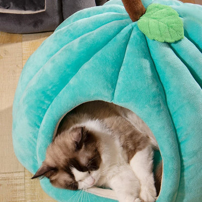 3D Pumpkin Cat & Dog Bed – Warm Semi-Enclosed Pet House for Winter