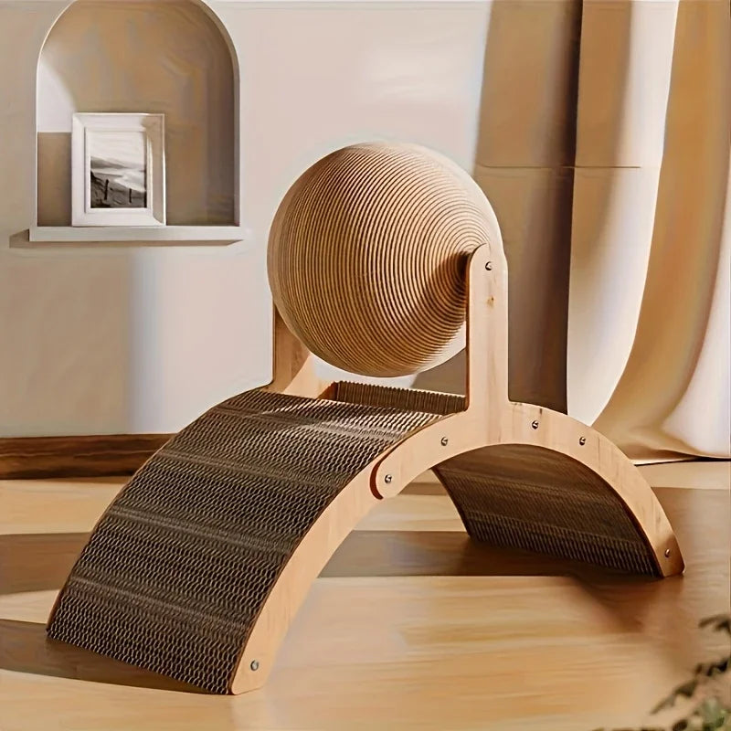 2-in-1 Wooden Cat Scratcher with Sisal Ball & Scratch Board