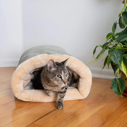 Cozy Semi-Enclosed Cat Bed, Warm Winter Nest, Washable Cover, S/M
