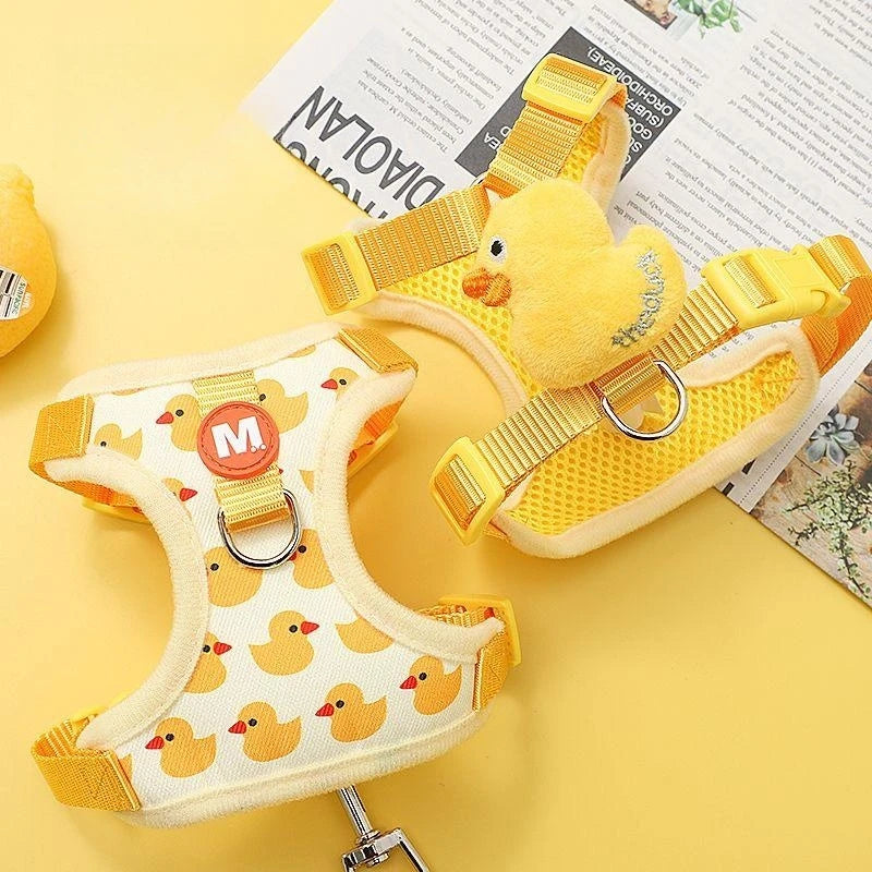 Cartoon Duck Dog Harness & Leash Set – Adjustable Pet Vest