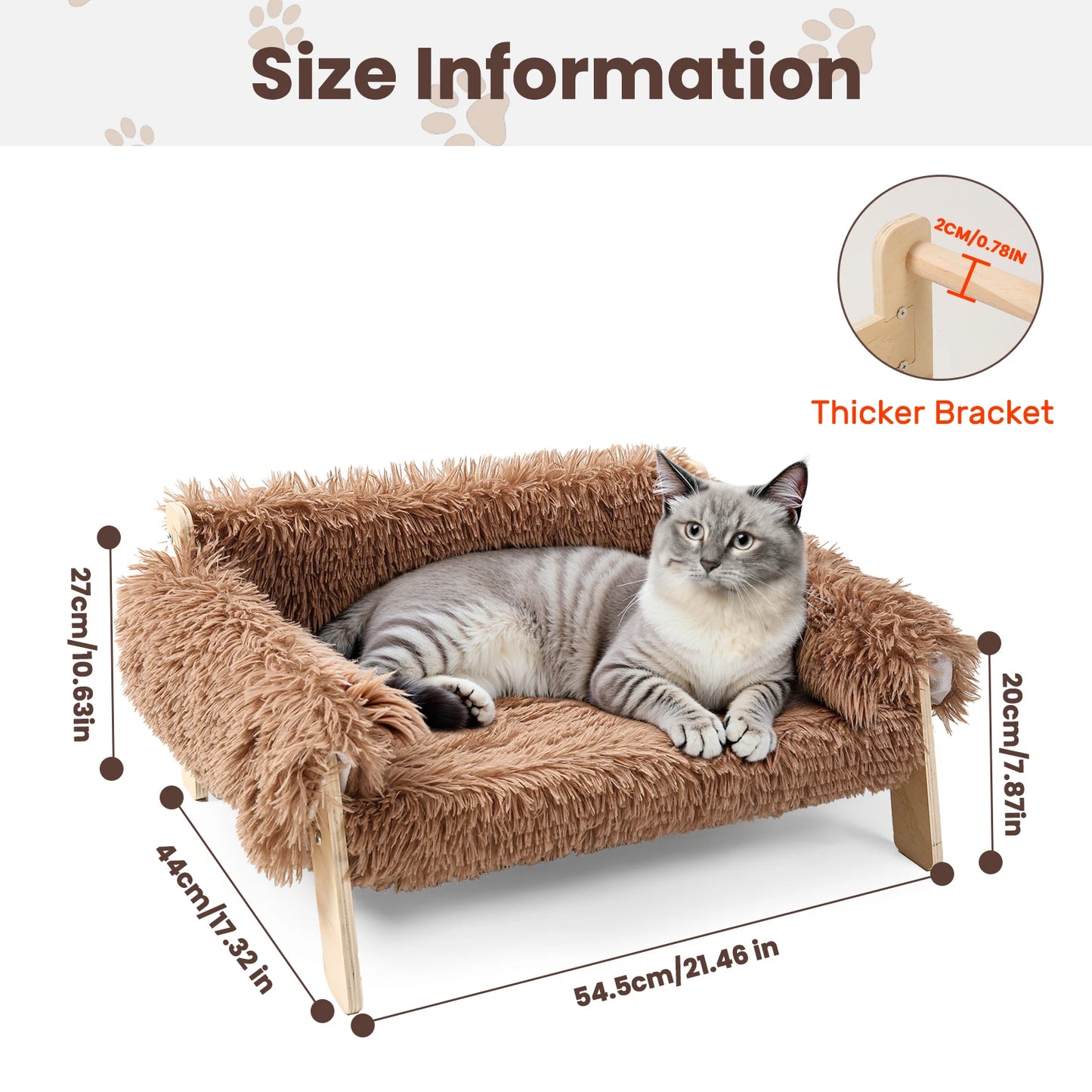 Large Plush Cat Sofa Bed – Raised Wooden Frame Indoor Cat Couch