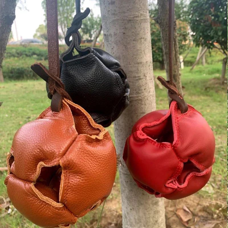 Leather Dog Tug Ball Toy with Handle – Durable Bite & Training Toy
