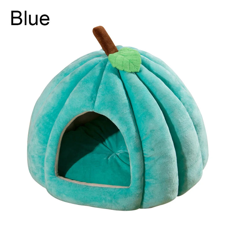 3D Pumpkin Cat & Dog Bed – Warm Semi-Enclosed Pet House for Winter