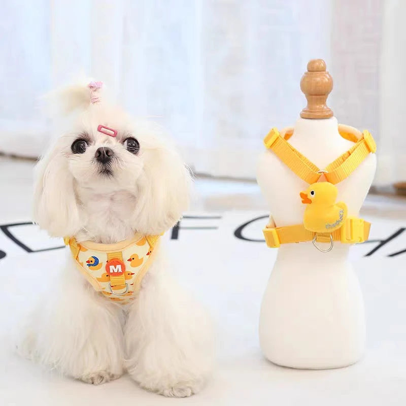 Cartoon Duck Dog Harness & Leash Set – Adjustable Pet Vest