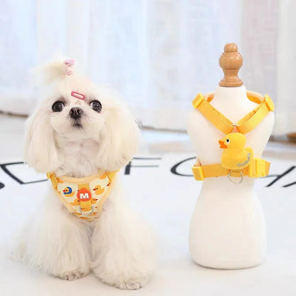 Cartoon Duck Dog Harness & Leash Set – Adjustable Pet Vest