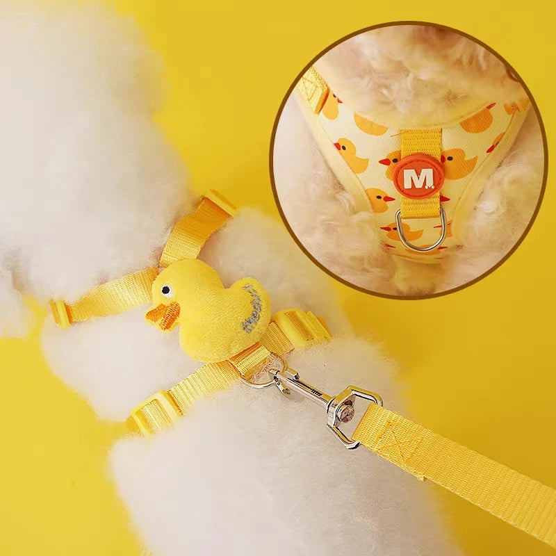 Cartoon Duck Dog Harness & Leash Set – Adjustable Pet Vest