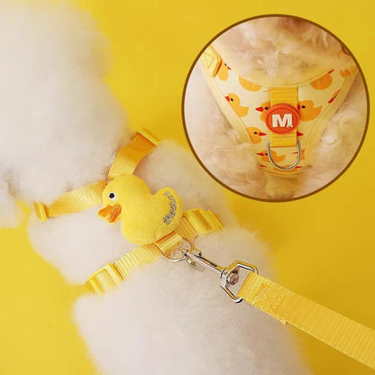 Cartoon Duck Dog Harness & Leash Set – Adjustable Pet Vest