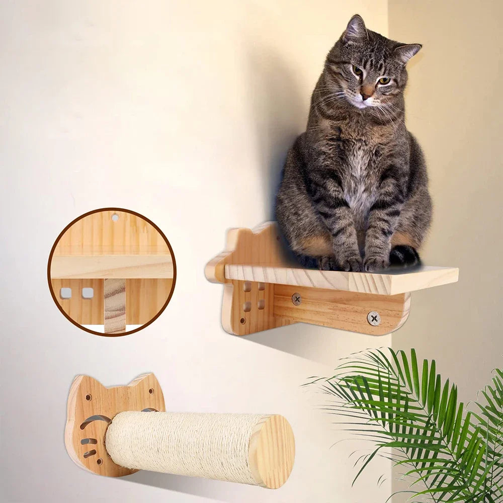 Wall-Mounted Cat Tree with Hammock & Scratching Post