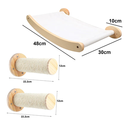 Wall-Mounted Cat Tree with Hammock & Scratching Post